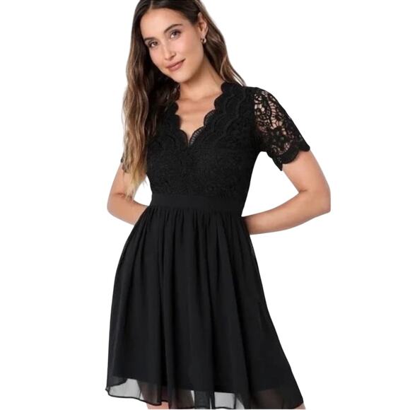 Lulu’s Angel in Disguise Black Lace Mini Skater Dress | Size Small - Picture 4 of 16